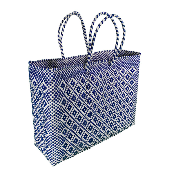 Handwoven Plastic Tote (navy/white, large)