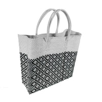 Handwoven Plastic Tote (black/white, 2 tone, medium)