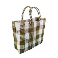 Handwoven Plastic Tote (gold/white, medium)